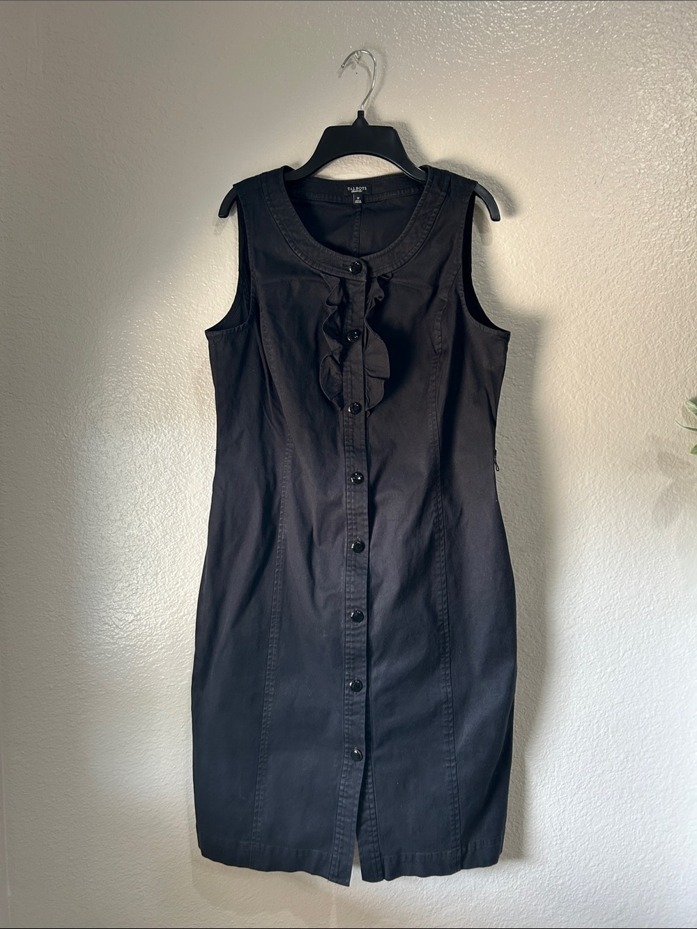 Talbots Black Sleeveless Ruffle-Front Button Midi Dress Sz 12 Summer TC0203
